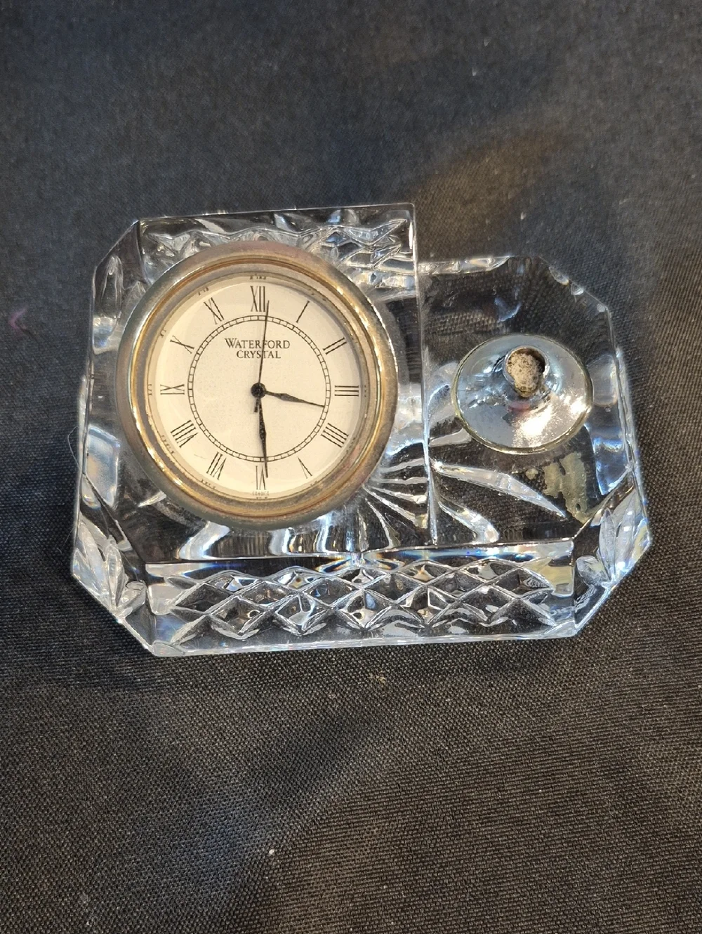 Vintage Waterford Crystal  Glass Desk Clock with Pen Rest